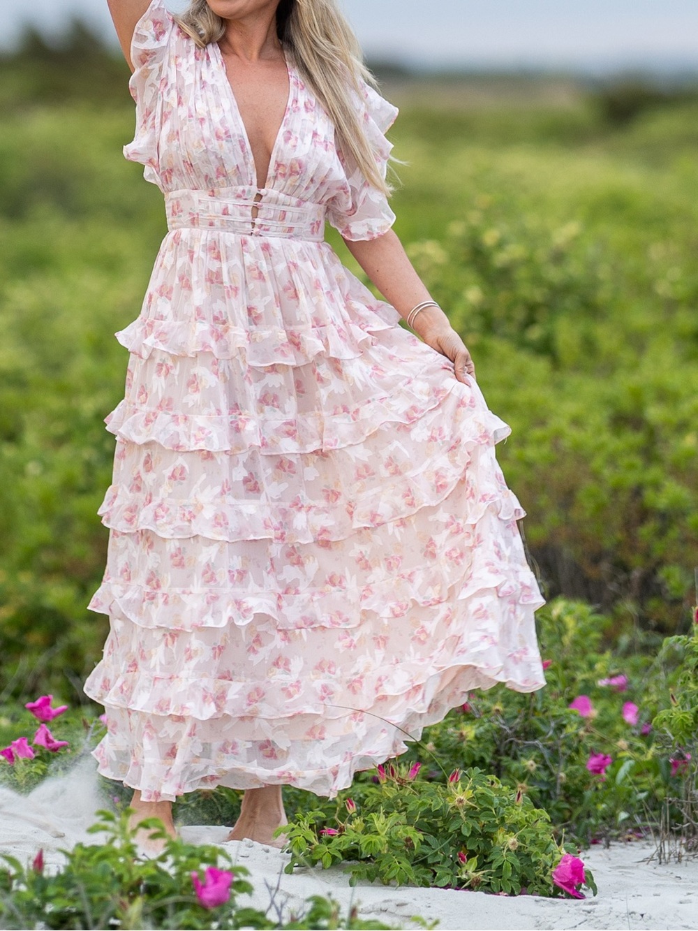 Romantic Pink Ruffle Maxi Dress